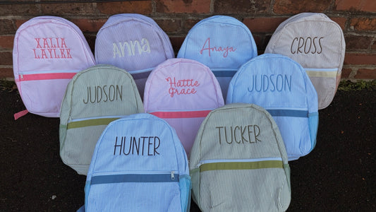 Name Seersucker Backpack - Early May Ship
